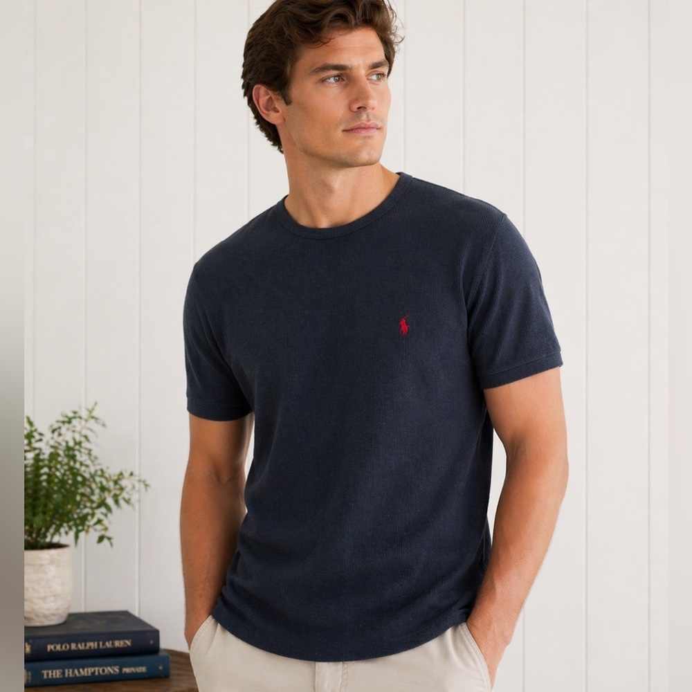 New Polo Ralph Lauren Waffle-Knit Crewneck Tee Shirt S/Sleeve Sleepwear Medium